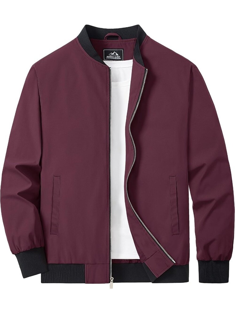 Men’s Wine Red Lightweight Bomber Jacket Zip Up Casual Everyday Coat